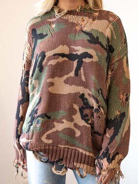 R13 NWOT distressed oversized sweater in army S
